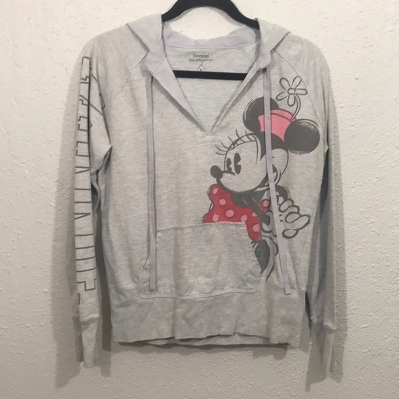 Disney Parks Minnie Mouse Gray Screen Pink French Terry Pullover Hoodie size M - Picture 1 of 10